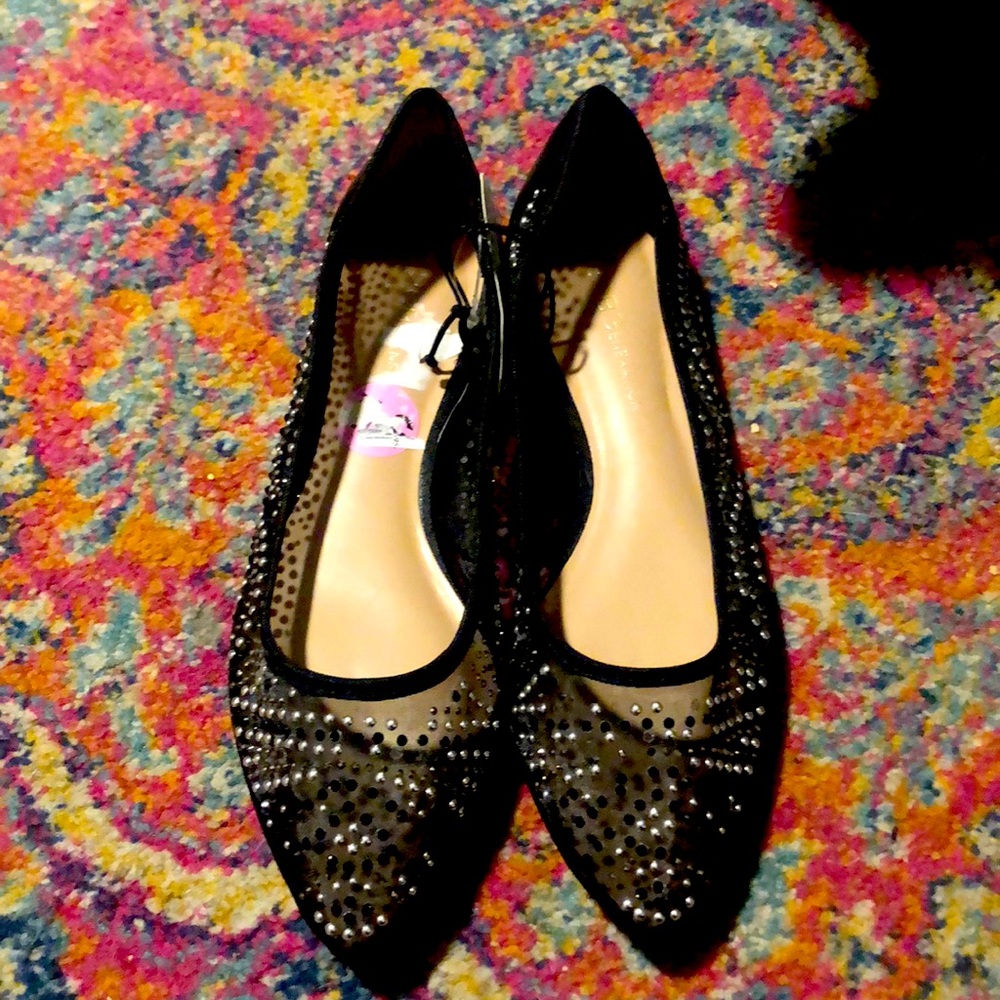 BCBG sequins black pointed flats